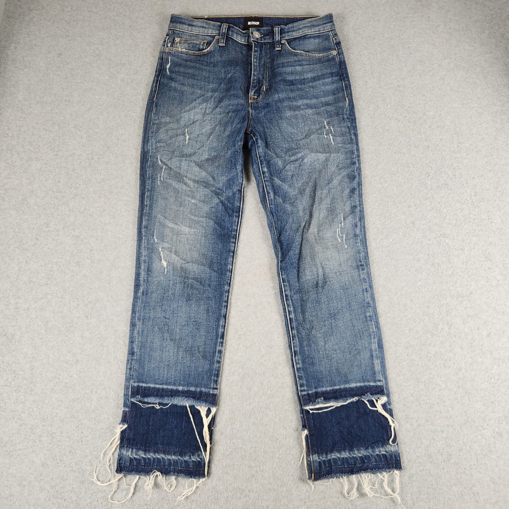 Hudson Zoeey High Rise Straight Jeans Womens 27 Blue Denim Double Step Raw Hem